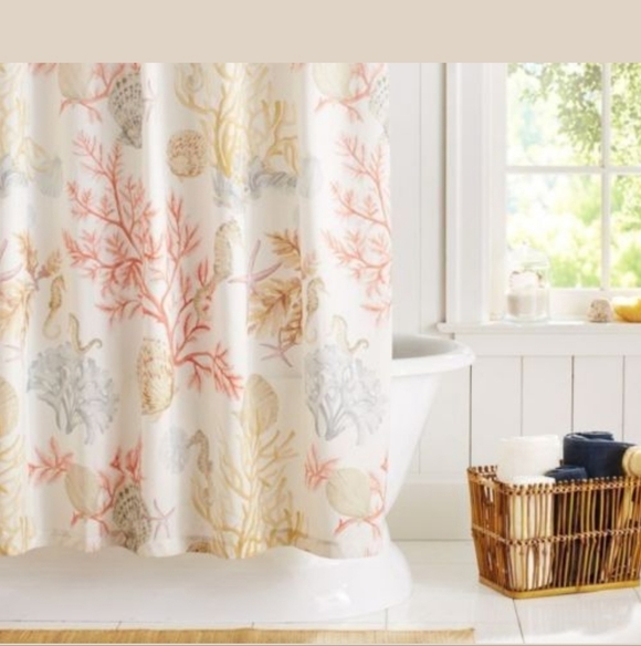 Pottery Barn Alantic Seashell and Coral Shower Curtain - Picture 1 of 3